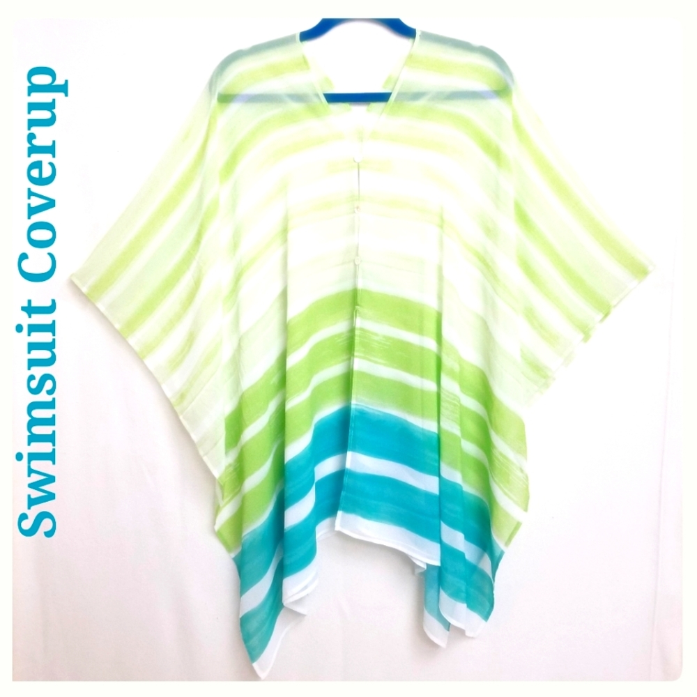 Kaftan-Style Beachwear Swimsuit Cover Up, Sheer, One Size fits most